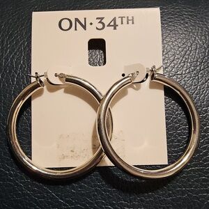 On 34th Silver-Tone Curved Metal Sheet C Hoop Earrings,